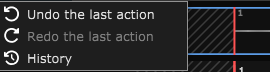 The History menu, with Undo the last action, Redo the last action and History.