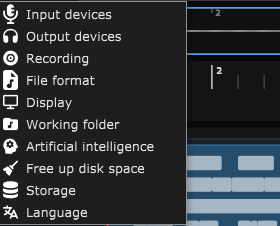 The Settings menu, with its ten entries.