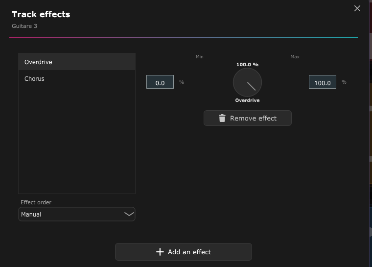 The Effect order menu, at the bottom of the effect list, set to Manual.
