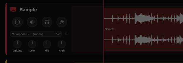 A track in the multitrack view, with its name, icon, record button and input selector.